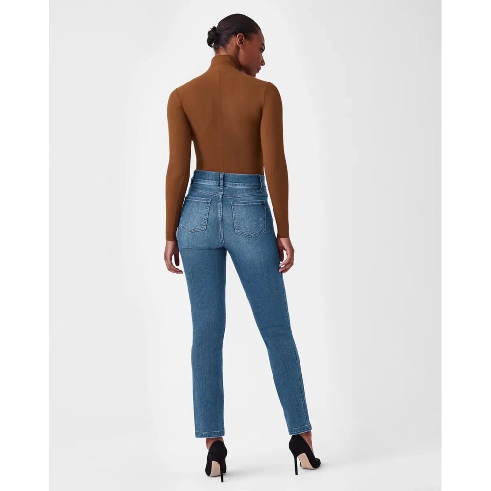 SPANX High-Rise Straight Leg Jeans in Medium Blue